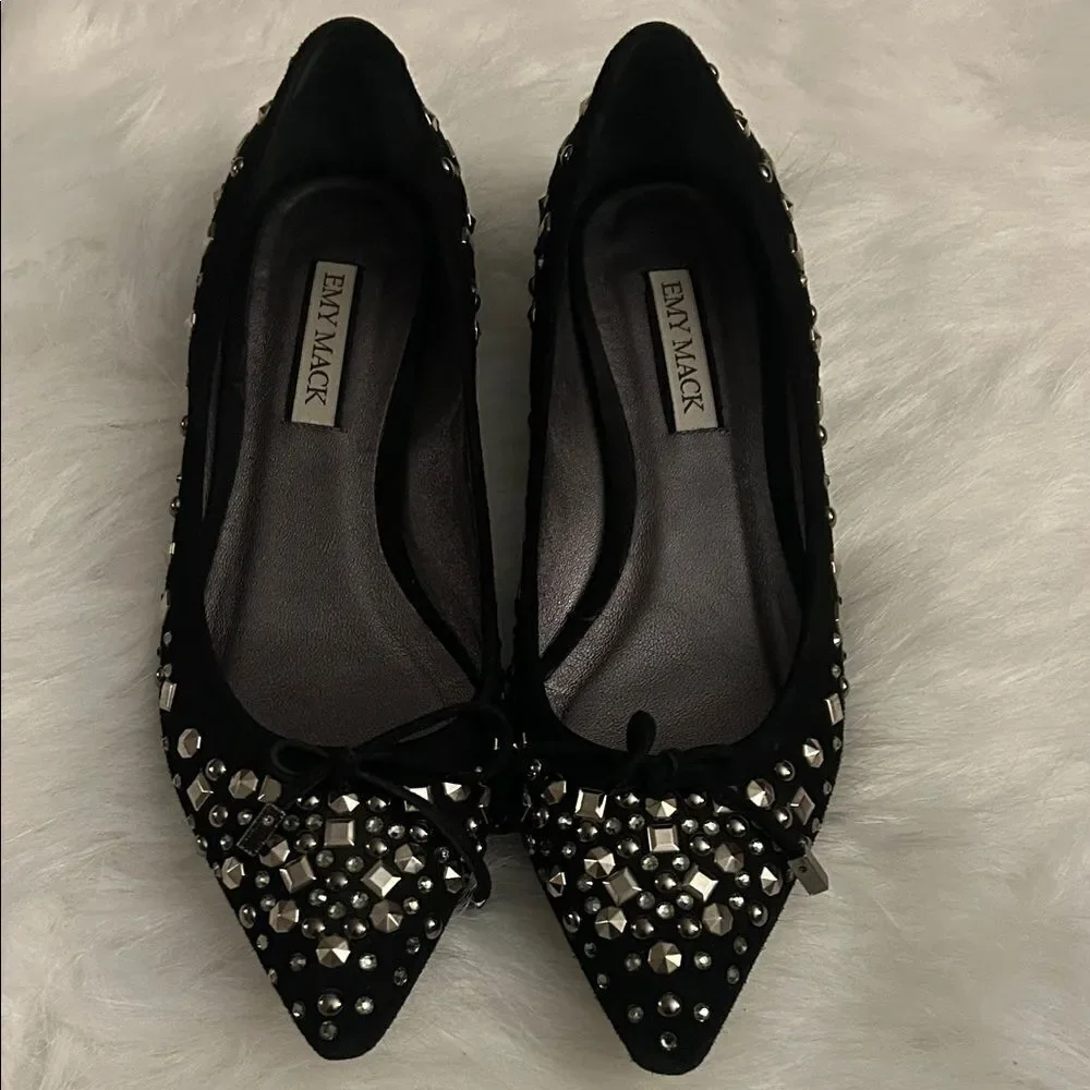 Emy mack black suede embelished flats size 8 1/2